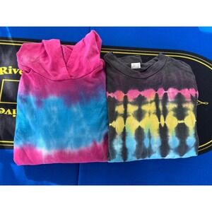 Lot of 2 Blue Buttercup Large Multicolor Tie Dye Pullover hooded Sweatshirts EUC